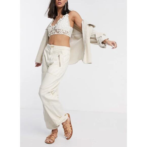 Free People Jeans Misty Road Pants Ecru Size 4 - Picture 1 of 6